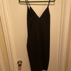 Kendall & Kylie Black Ribbed V-neck Spaghetti Strap BodyCon Dress